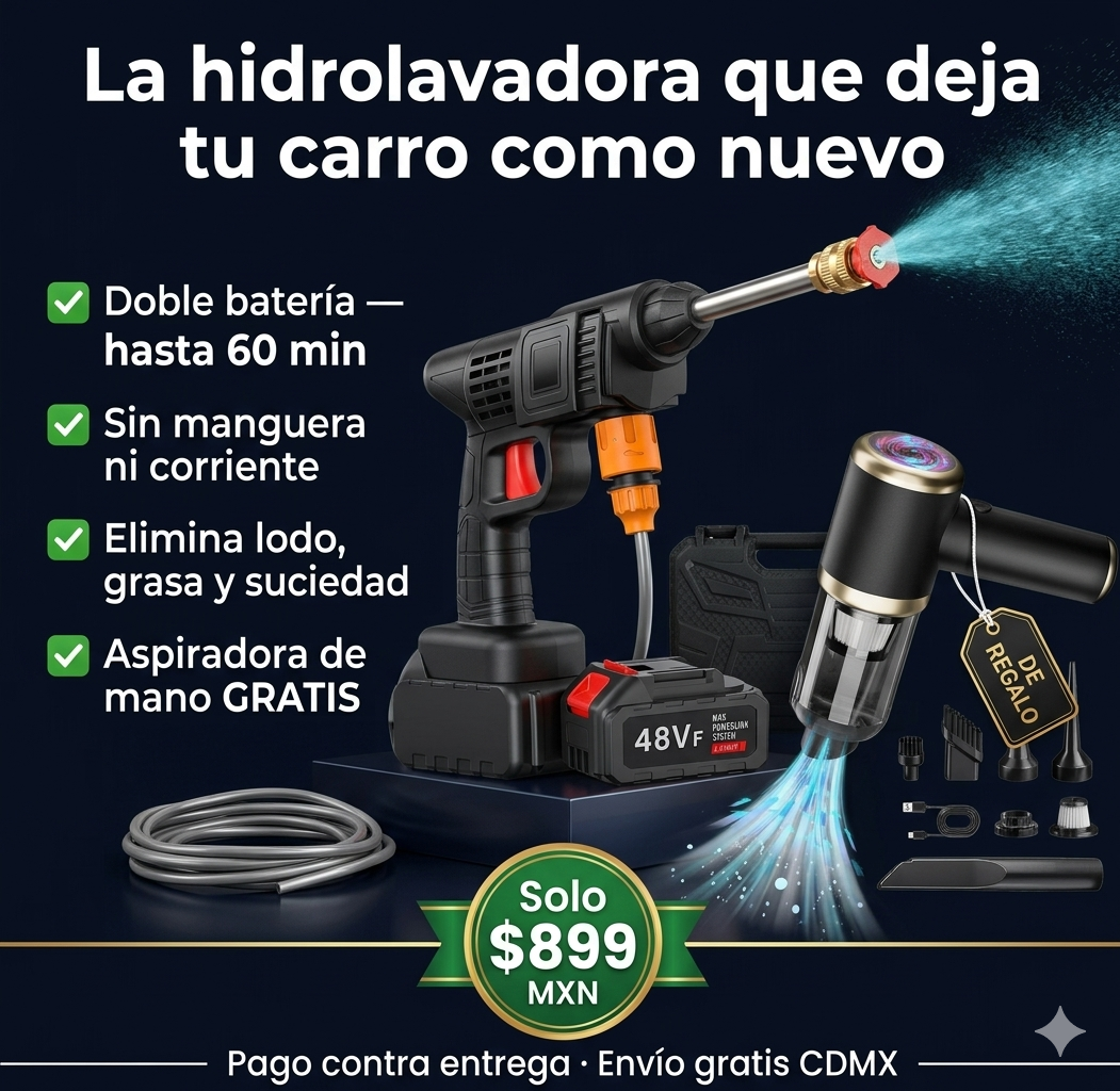 Hidrolavadora Inalámbrica + Aspiradora GRATIS: Lava tu carro en 20 minutos sin manguera ni enchufes