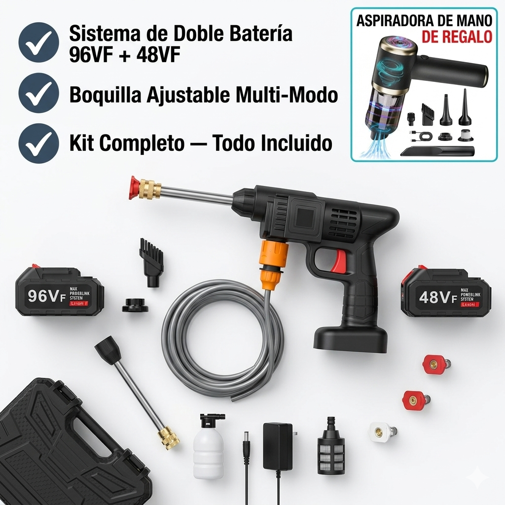 Hidrolavadora Inalámbrica + Aspiradora GRATIS: Lava tu carro en 20 minutos sin manguera ni enchufes