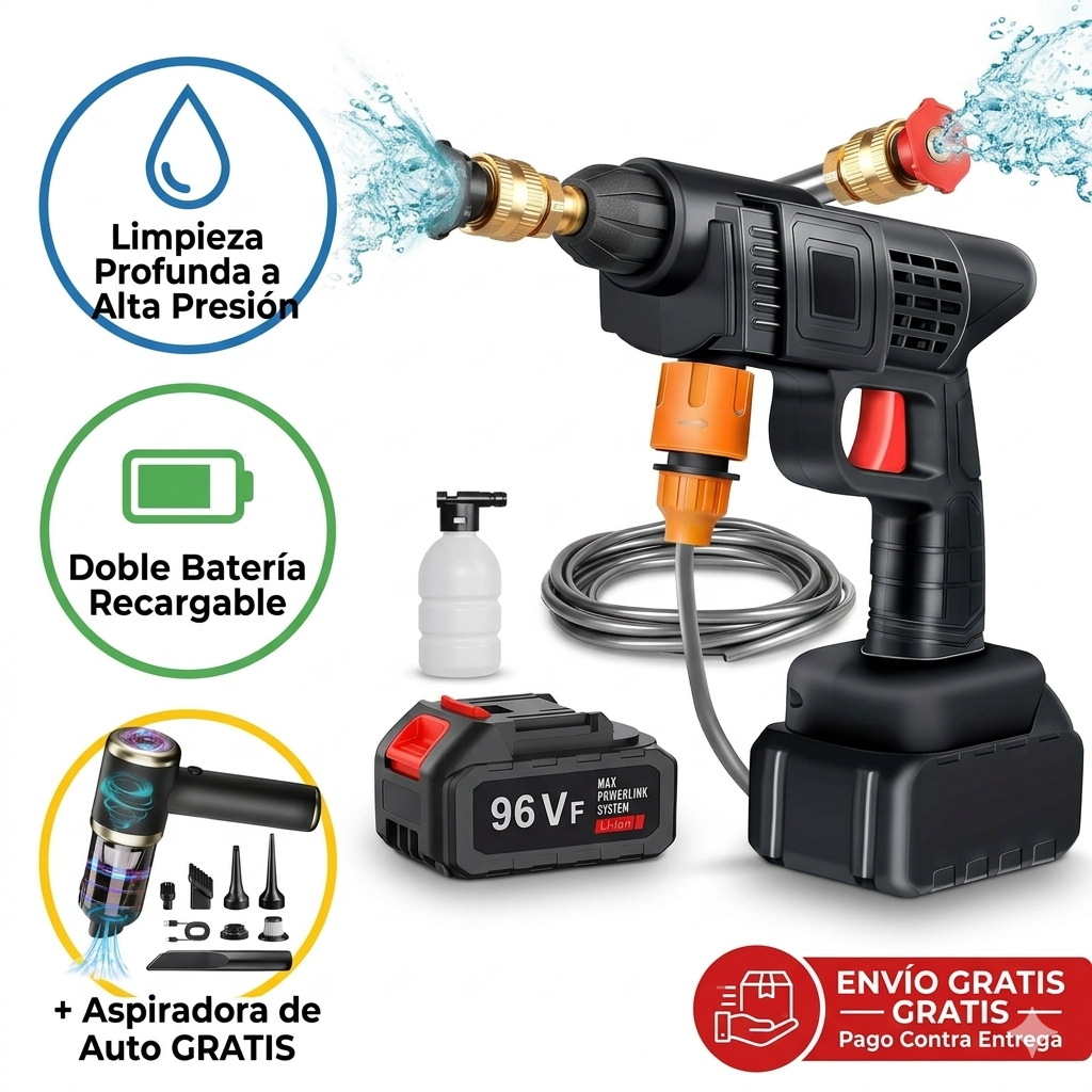 Hidrolavadora Inalámbrica + Aspiradora GRATIS: Lava tu carro en 20 minutos sin manguera ni enchufes